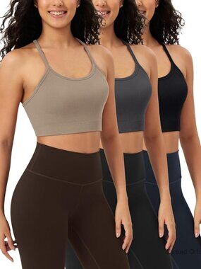Seamless Racerback Sports Bra Ribbed Crop Tank Low Impact Yoga